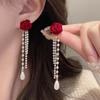 Pearl Dangle Earrings Shiny Rhinestone Korean Style Earrings Simple Bow Stud Earrings  Girls