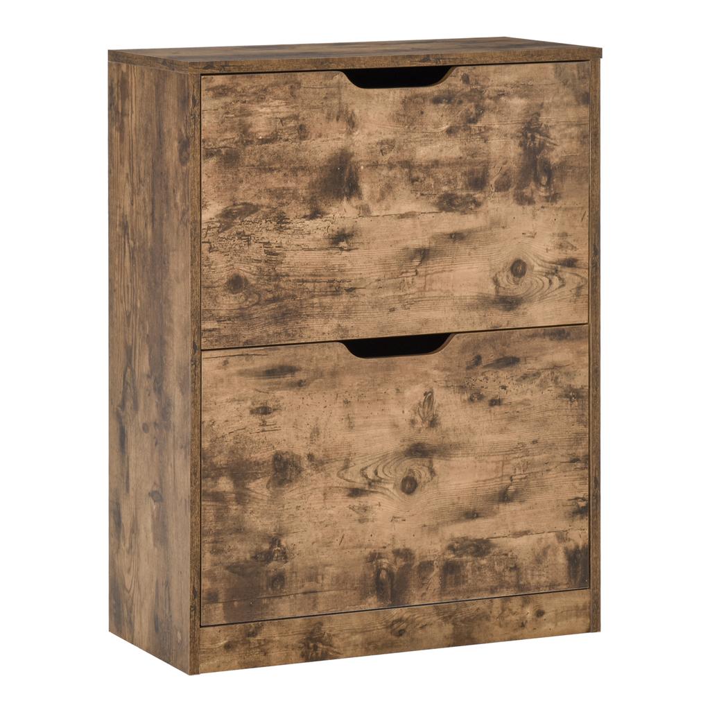 Industrial Shoe Cabinet with 2 Flip Drawers, Narrow Shoe Storage Cabinet for 12 Pairs, Freestanding Slim Shoe Storage Organiser for Entryway, Hallway