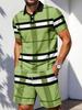 2026 Men's Fashion Set Striped 3D-Printed Button-Down Polo Shirt and Shorts Two-Piece Set New Luxury Casual Men's Sportswear Set