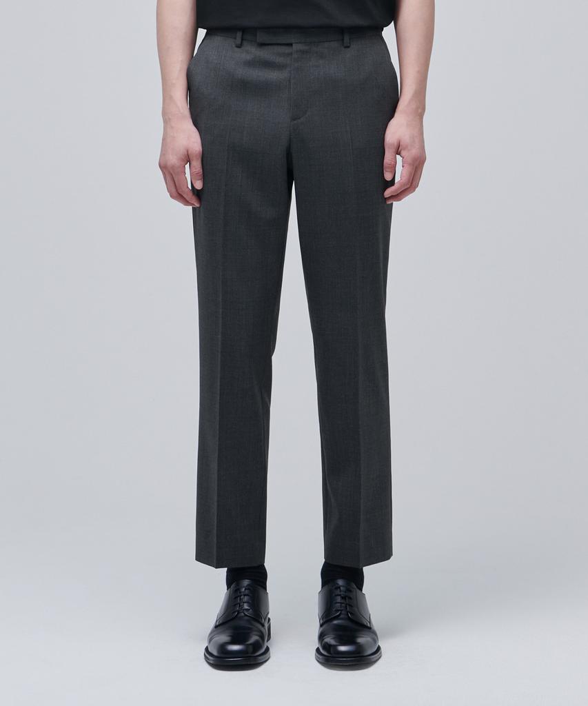 MUSINSA STANDARD Wool Blend Relaxed Tapered Hidden Banding Crop Slacks [Medium Grey]