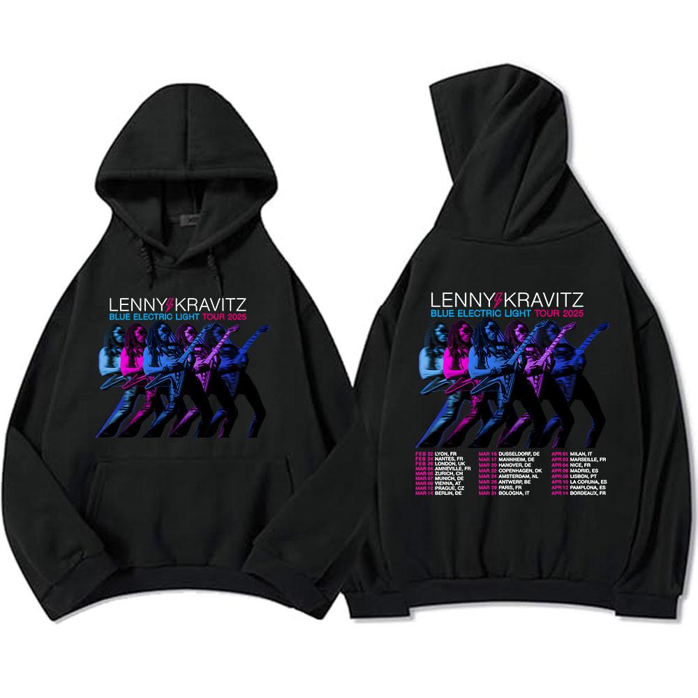 Lenny Kravitz Blue Electric Light Tour 2025 Толстовки с капюшоном Rock Rapper Graphic Print Sweatshirt Heavy Mental Fashion Unisex Streetwear