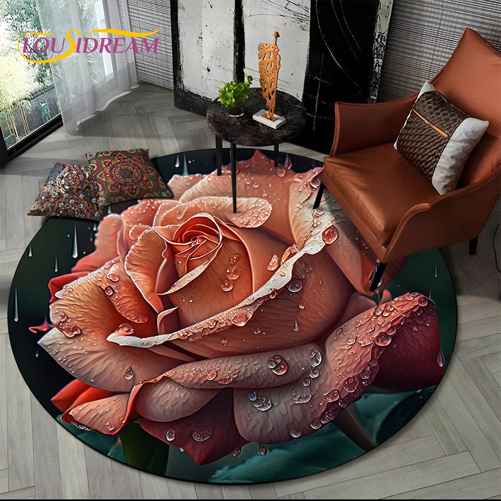 Роскошный ковер с 3D розами, подсолнухом, скандинавской ромашкой, круглый, для гостиной, спальни, декора дивана, детский коврик, нескользящий, напольный коврик, подарок