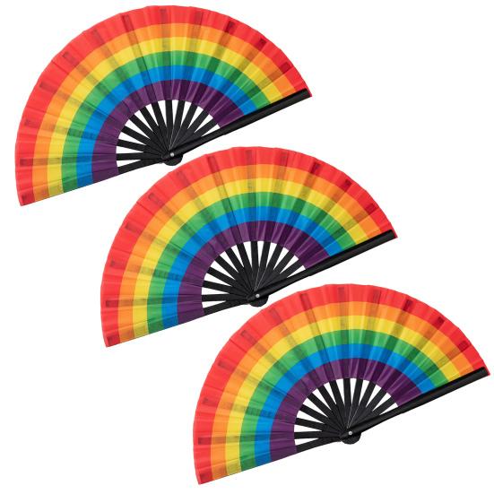 1 Set Folding Fan Easy Open LGBT Pride Rainbow Fan Portable Cooling Hand Fan for Festivals Dance Parties Events