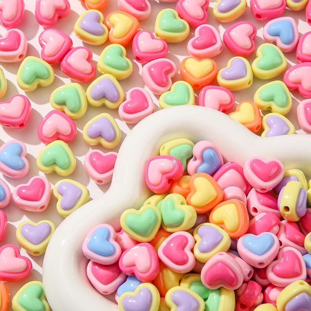 150 шт. акриловых бусин, разноцветных бусин в форме сердца, радужных бусин в форме сердца для изготовления ювелирных изделий, браслетов ручной работы, брелоков, товаров для рукоделия