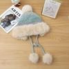 Winter Hat Women's Retro Knitted Hat Fleece Thickened Ear Protection Cold Wool Hat Cute Hairball with Hat