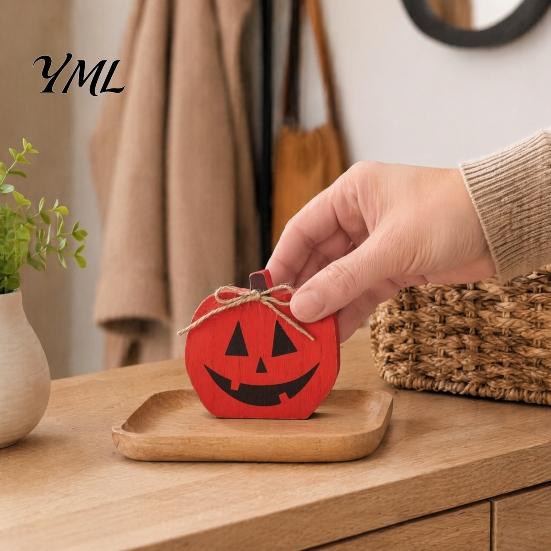 Rustic Tiered Tray Decor Halloween Table Sign, Wooden Pumpkin Ghost Bat Block Fall Harvest Settings Ornament for Tabletop Home Office Indoor