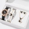 6/1 Pcs Set Women Watch Ring Necklace Earrings Bracelet Set Watches Butterfly Leather Strap Ladies Quartz WristWatch