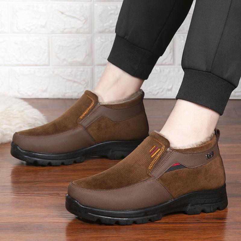 Зимние мужские старые пекинские тканевые туфли повседневные хлопковые ботинки большого размера с набивным рисунком на утолщенной теплой подошве для отцов среднего и пожилого возраста