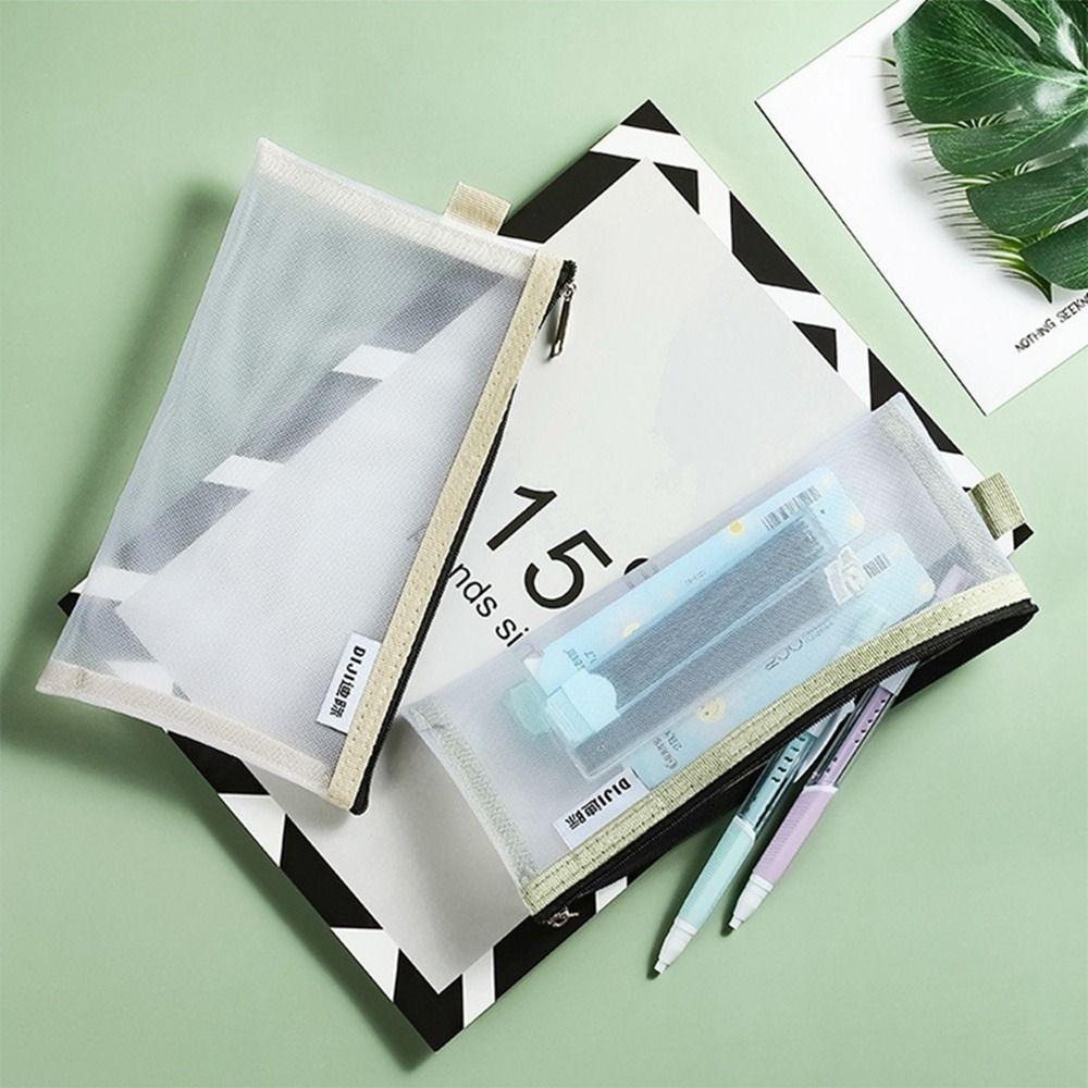 Zipper Pouch Small Wallet Grid Pencil Bag Mesh Storage Bags Stationery Bag Transparent File Bag
