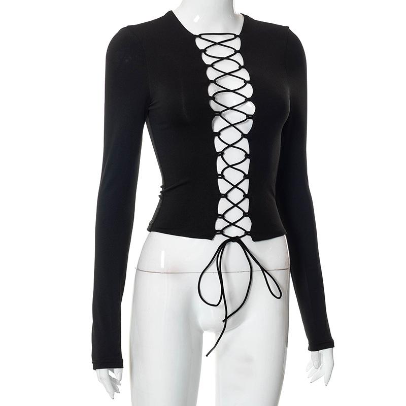 Y2K Sexy Street Spicy Girl с полым галстуком, облегающий короткий топ с футболкой с подкладкой