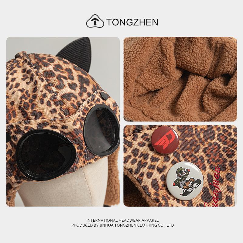 Sunglasses pilot hat, women's cat-ear style, fleece-lined and thickened, ski ear warmer, and Lei Feng hat