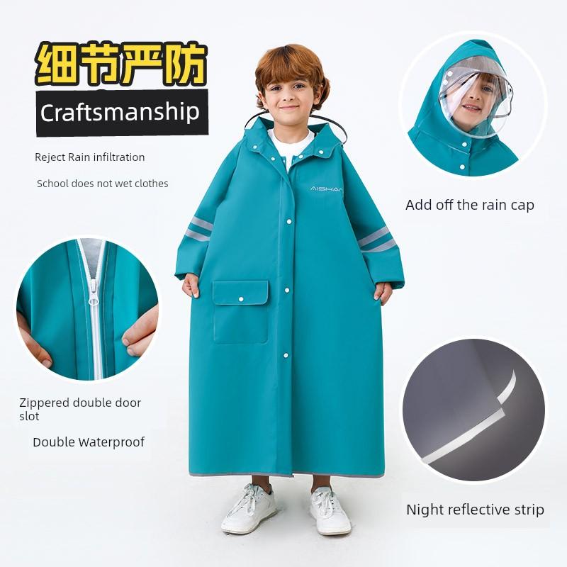 Kids Raincoat Children's High School Primary School Student Boys and Girls Big Schoolbag Full Body Rainproof for School