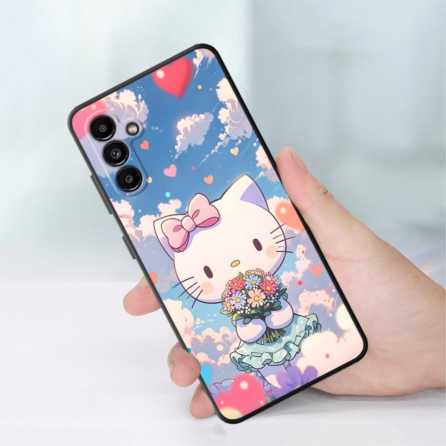 Чехол Sanrio Hello Kitty и Cinnamon Roll для Samsung Galaxy A05 A04 A30 A15 A03 A50 A40 A16 A70 A06 A10 A12 A20 A13 Черный Мягкий