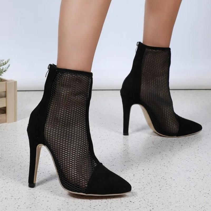 Новые весенне-осенние сексуальные сетчатые женские ботильоны с острым носком, модные женские туфли-шпильки на высоком каблуке для вечеринок, размер 35-43