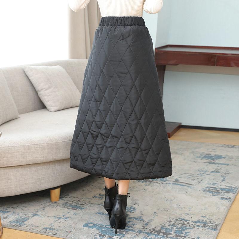 Winter and Autumn New Thickened Warm Cotton Elastic High Waist Slim Pocket Skirts Black