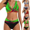 Women'S Swimsuits Tummy Control Sexy High Waist Printed V Neck Color Block Beach Bikini Two Piece Swimwear For Teen Girls