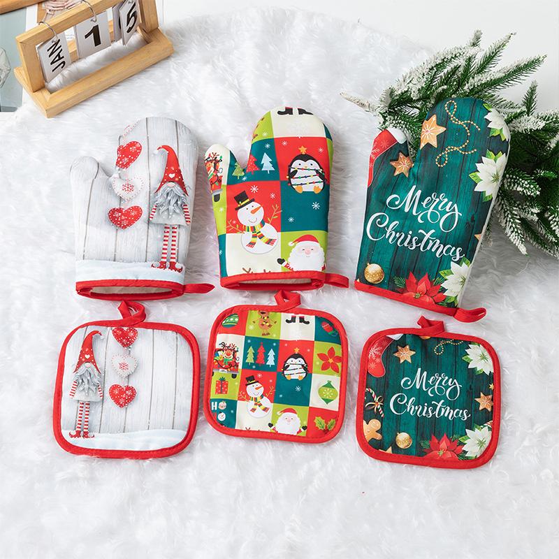 Перчатки для микроволновой печи Подарок Перчатки против ожогов Микроволновая печать Барбекю Теплоизоляционная подставка Духовка Рождество Выпечка Полиэстер