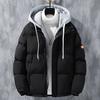 Men Autumn Winter Hooded Long Sleeve Coat Fake Two Pieces Pockets Zipper Placket Jacket Windproof Thickened Cotton Outwear