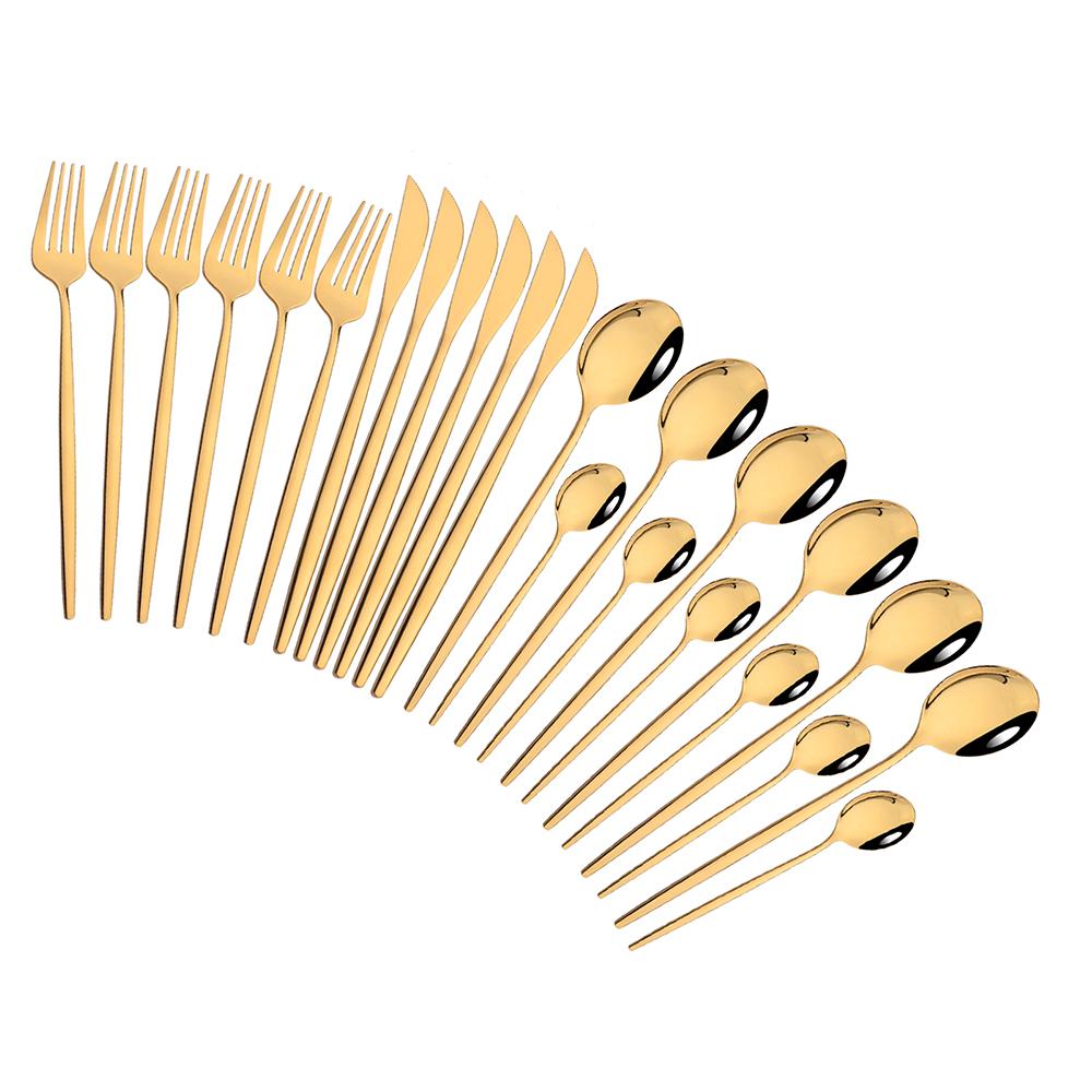 Pink Gold Cutlery Set Stainless Steel Dinnerware Set 24Pcs Knives Forks Coffee Spoons Flatware Set Kitchen Dinner Tableware Set