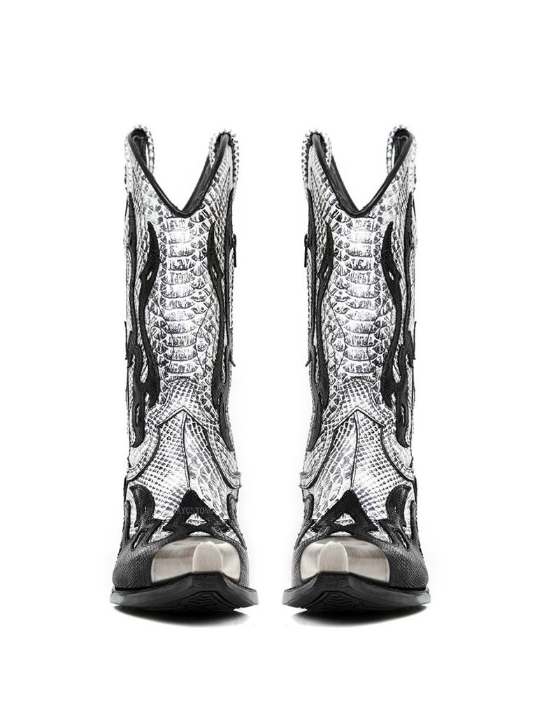 Вышитые двухцветные ботфорты до колена Модные остроносые на толстом каблуке Рыцарские ботильоны Большого размера Мужские ботинки Женские боты