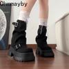 Vintage Platform Thick Bottom Women Ankle Boots Fashion Belt Buckle Autumn Winter Female Slip On Short Booties