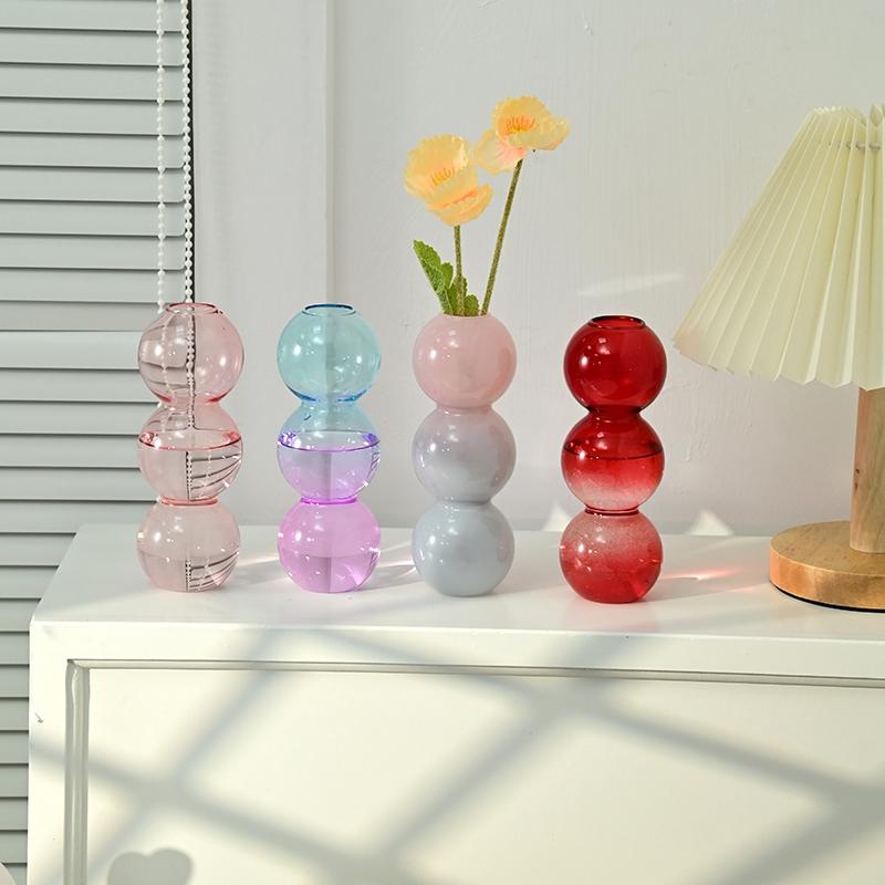 Bubble Glass Flower Vase Flower Bottle Vase Decoration Home Vases for Flower Aesthetic Room Decor Decorative Colored Vases
