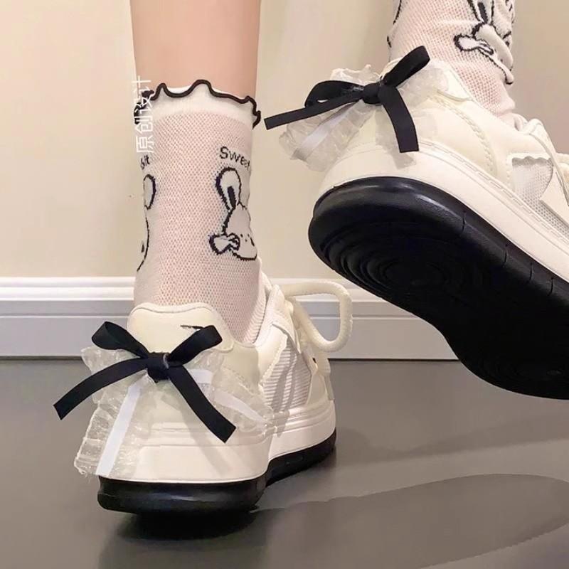Оригинальные белые туфли с толстой подошвой и бантом, женские летние сетчатые дышащие туфли для сноуборда, модные универсальные туфли для студентов