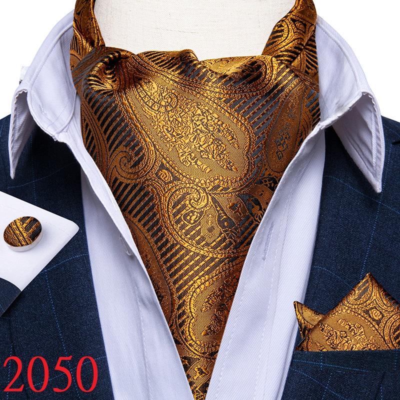 Men's Vintage Cravat Ascot Tie Self Paisley Floral British Style Gentleman Silk Tie Set For Party