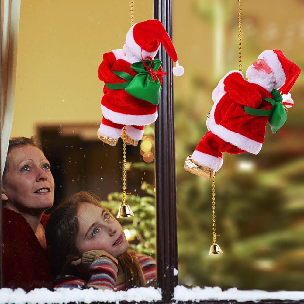 Плюшевая игрушка Дед Мороз, поднимающийся по лестнице, Электрическая игрушка, висящая на веревке, Рождественская электрическая игрушка Дед Мороз, поднимающийся по лестнице, Рождественская кукла Дед Мороз с