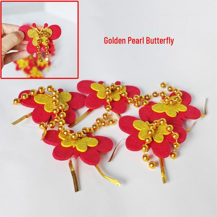 New Year Gold Ingot & Tassel Flower Ornaments with Pussy Willow, Ilex, and Money Tree for Spring Festival Decorations