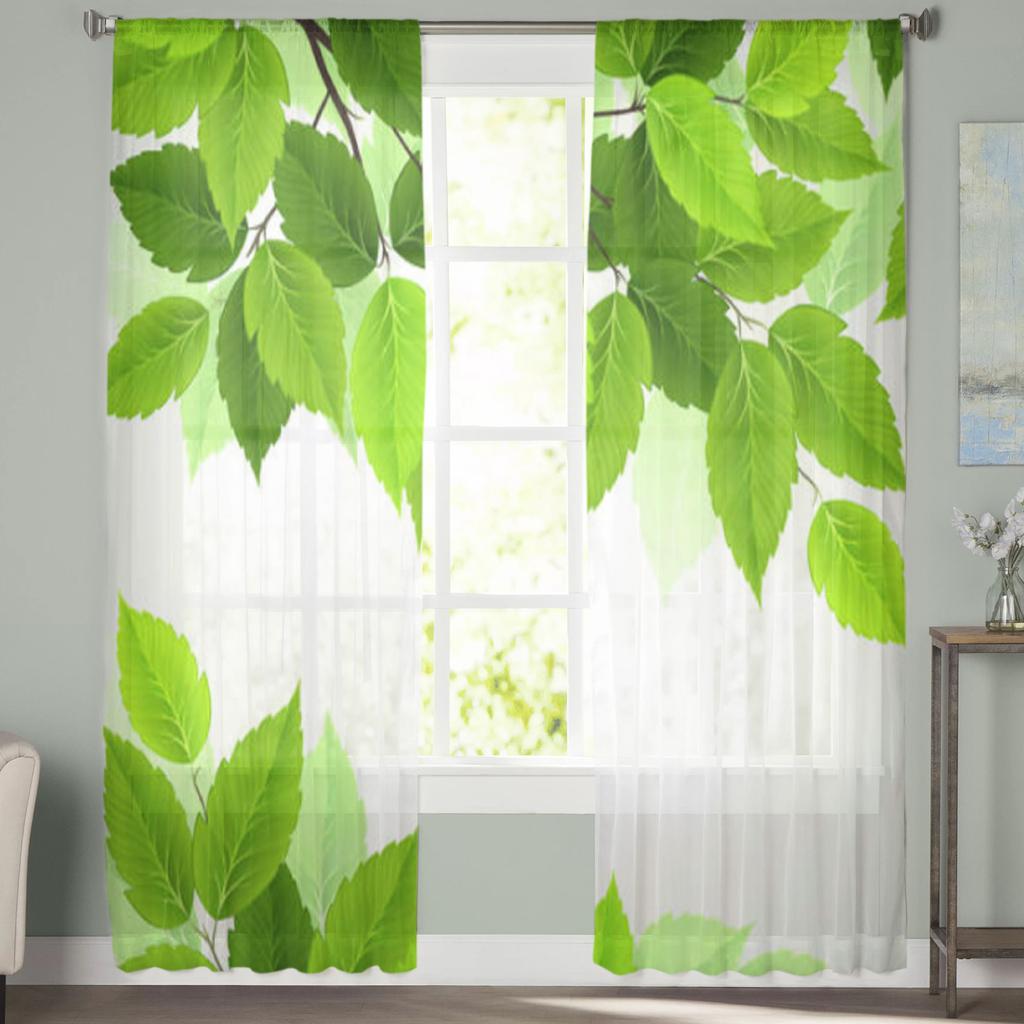 Ветка Свежие Зеленые Листья Прозрачные Шторы для Гостиной Прозрачный Тюль Оконные Шторы Спальня Кухня Домашний Декор Вуаль Шторы