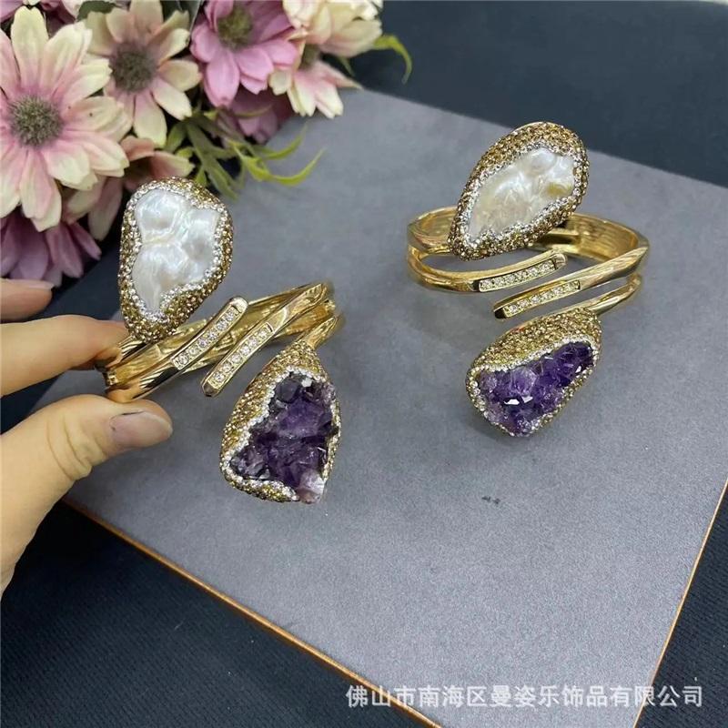 Natural Uruguayan amethyst bracelet baroque pearl