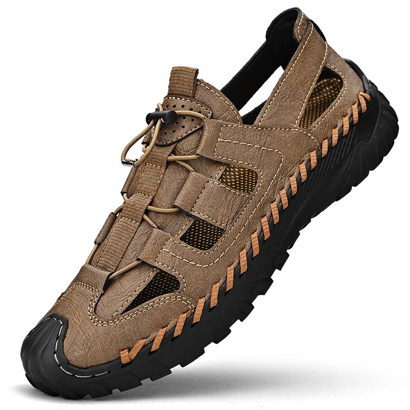 Summer Men Shoes Outdoor Sports Wrap Toe Sandals Genuine Leather Men Soft Sole Casual Male Beach Shoes Non-Slip Sandals Sneakers