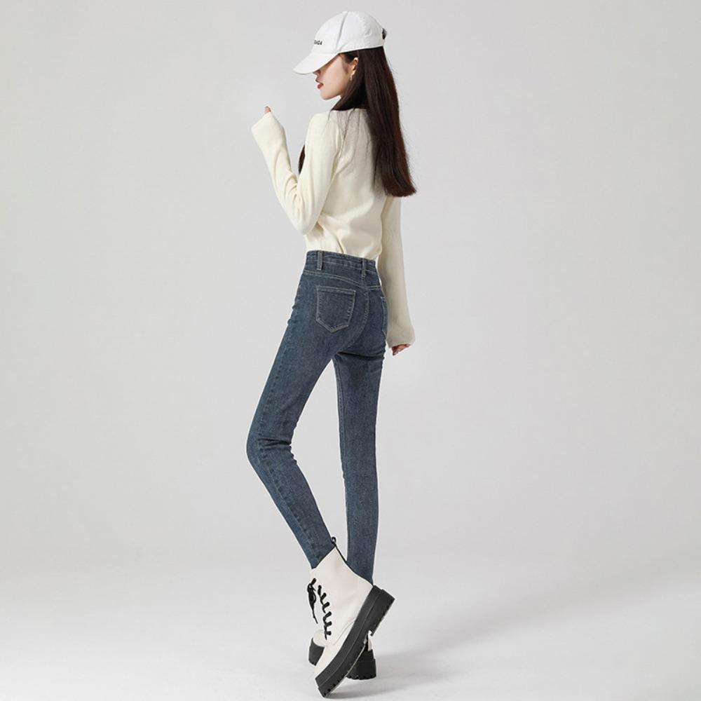 Ins Style Trend Pencil Small-footed Jeans 2025 Autumn and Winter New Elastic High-waisted High-looking Thin Pants