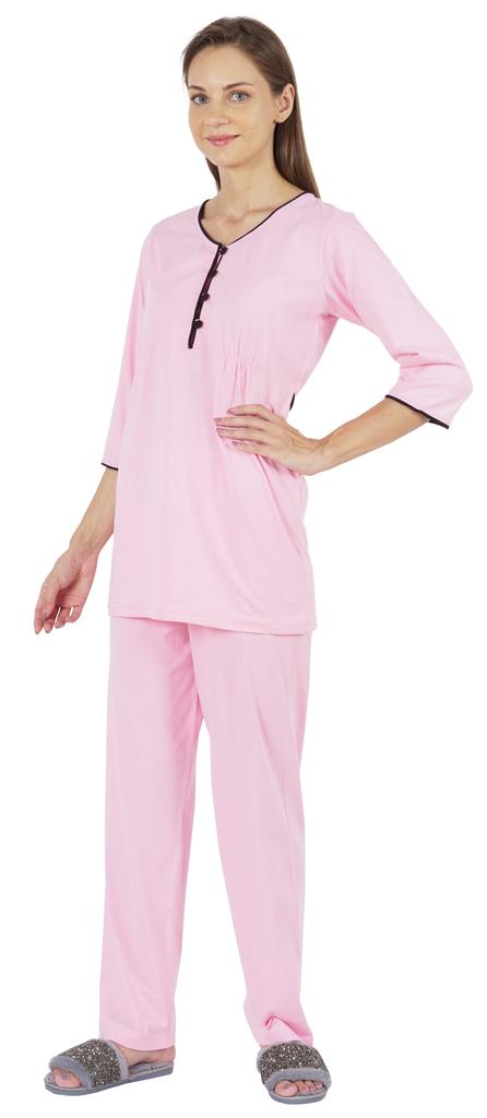 Inkmeso Solid Nightwear Set W  Pyjama For Women Cotton Nightwear 2 Pcs