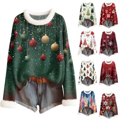 Женский модный свитер с рождественским принтом и шерстяным воротником, повседневный вязаный пуловер с длинными рукавами