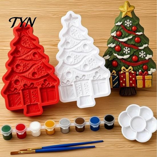 Handmade Holiday Pendants Christmas Tree Mold Craft Kit, DIY Casting Painting Kit with Paints Palette And Customized Hanging Ornaments Brush,