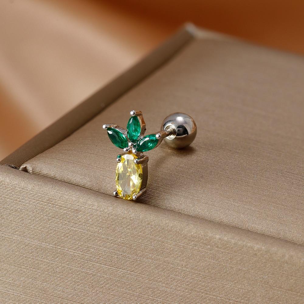 Fashion Stainless Steel Mini Zirconia Stud Earrings For Women Luxury Cute Fruits Helix Tragus Piercing Earrings Party Jewelry