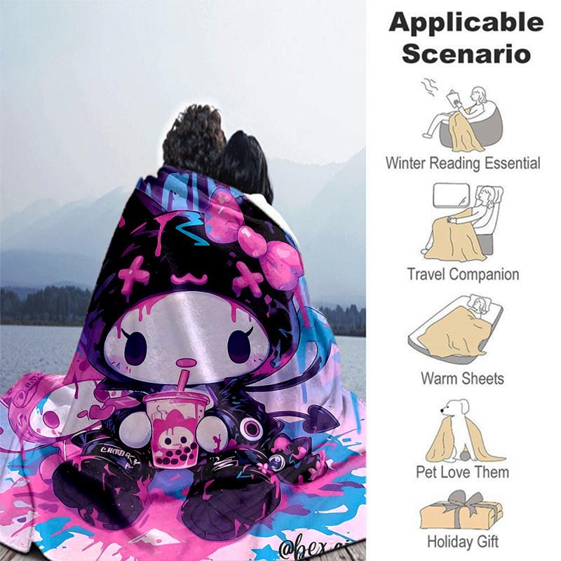 1pc Graffiti Kuromi Blanket, Home Decorative Throw Blanket for All Seasons, Living Room, Travel, Camping, Car Blankets, Beach, Office Naps, Perfect Gi