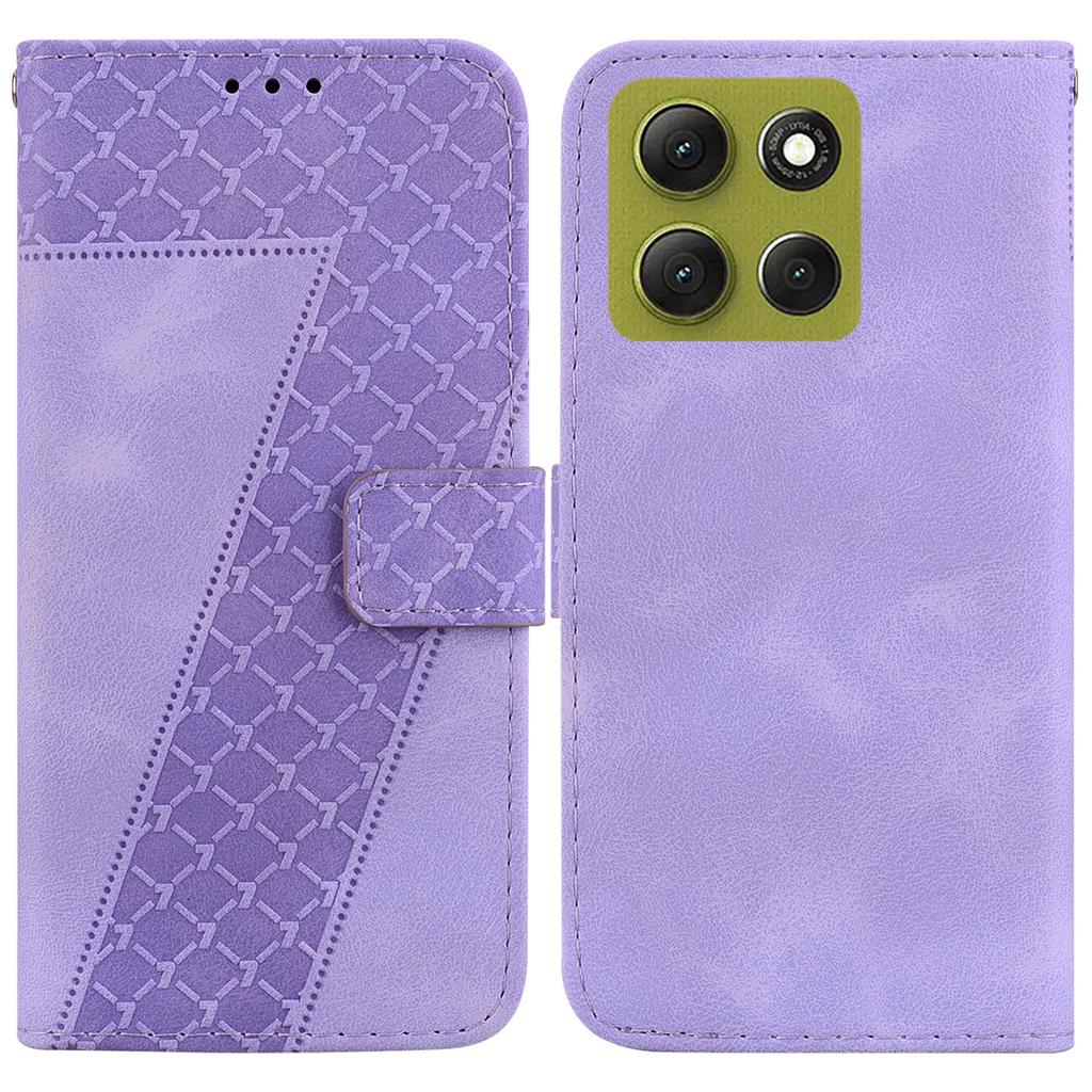 For Motorola Moto G86 5G Stand Case 7-Shaped Pattern Imprint Leather Phone Cover with Strap