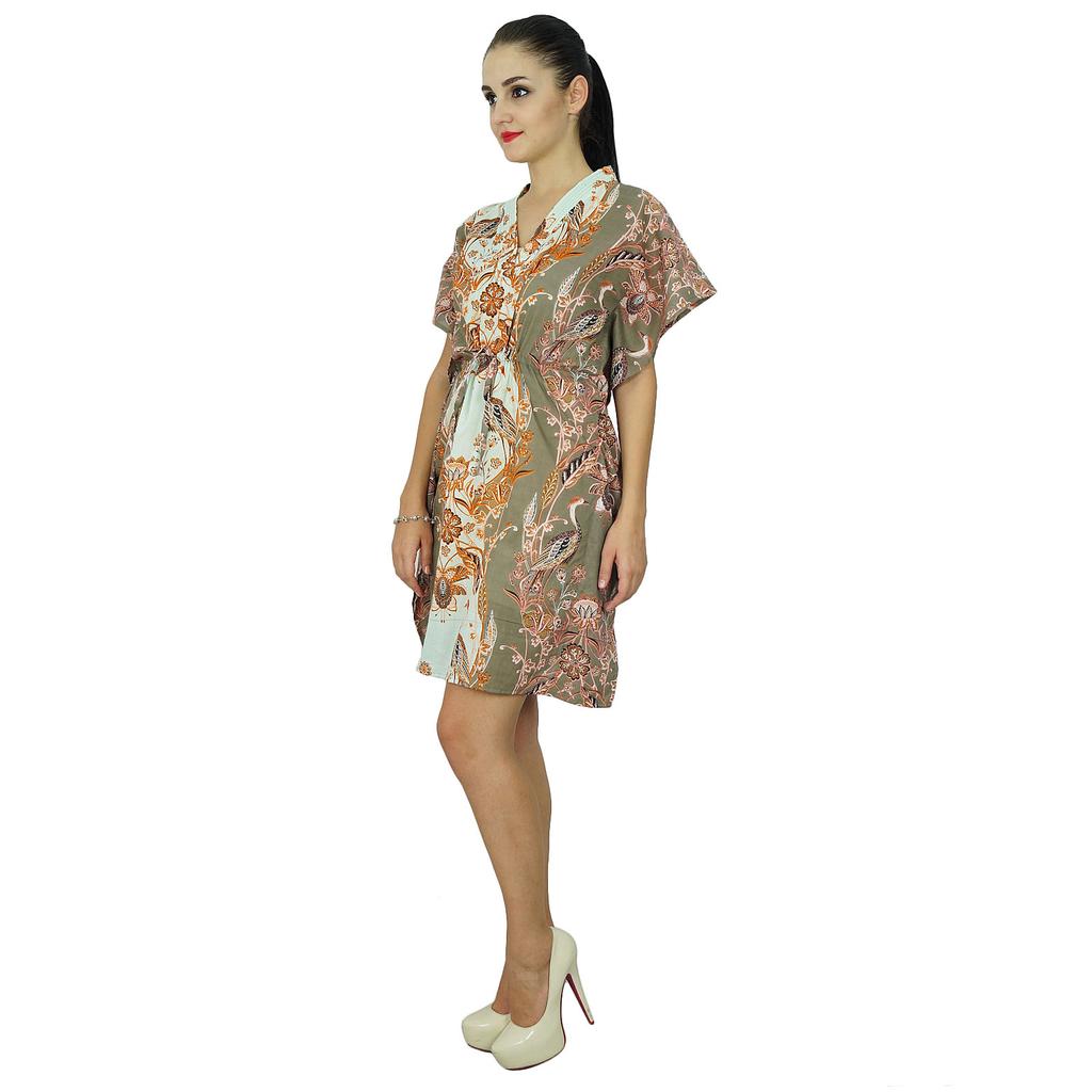 Bimba Women Cotton Caftan Dress Short Beach Cover Up Printed Kaftan