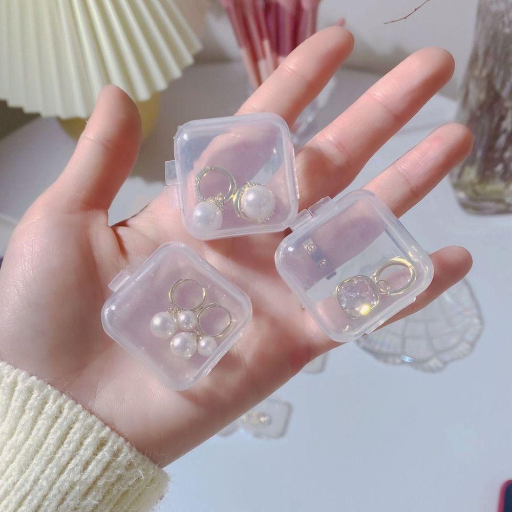 100 Pcs Finishing Mini Storage Box Transparent Square Plastic Case Jewelry Storage Case Girls Women