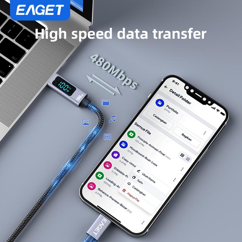 Светодиодный дисплейный кабель 100 Вт PD быстрая зарядка Type-C на Type-C с iPhone 15/16 серии iPad