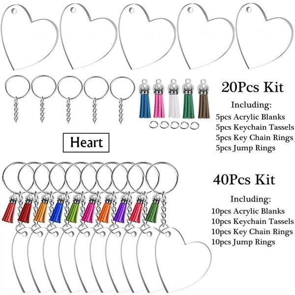 Акриловые заготовки, брелки оптом, 20/40/80 шт. в комплекте, акриловый орнамент, прозрачные заготовки, кисточки, брелок для ключей, прыгающие кольца для изготовления винила, брелок «сделай сам»