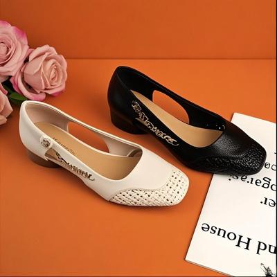 Босоножки женские летние новые удобные и не утомляющие ноги кожаные мягкая подошва толстый каблук полые дышащие полые одинарные туфли с юбкой