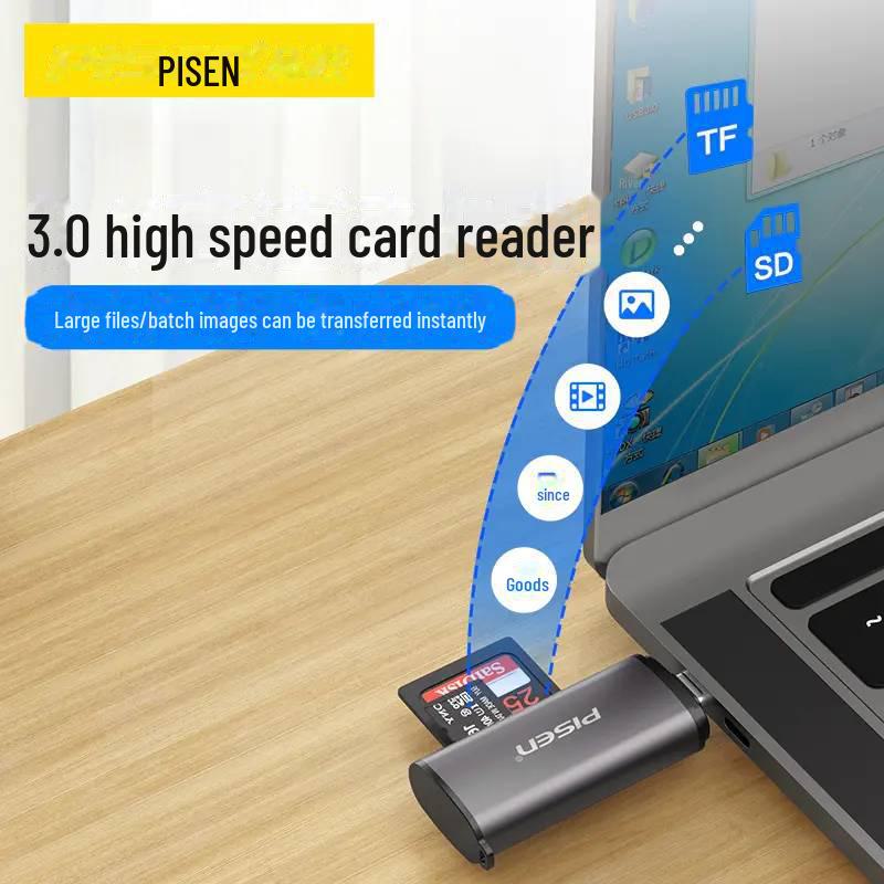 Алюминиевый двойной кардридер PISEN USB 3.0 и Type-C 3.0 для карт SD/TF