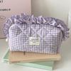 with Zipper Cosmetic Cases Plaid Pattern Toiletry Organizer Sweet Ruffle Makeup Bag  Girl