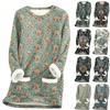 Women's Round Neck Top Printing Thickened Plush Cashmere Warm Long Top