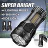 Сверхъяркий фонарик с 9 светодиодами и боковым COB-светом, перезаряжаемый через USB-C, походный фонарь для чрезвычайных ситуаций на открытом воздухе