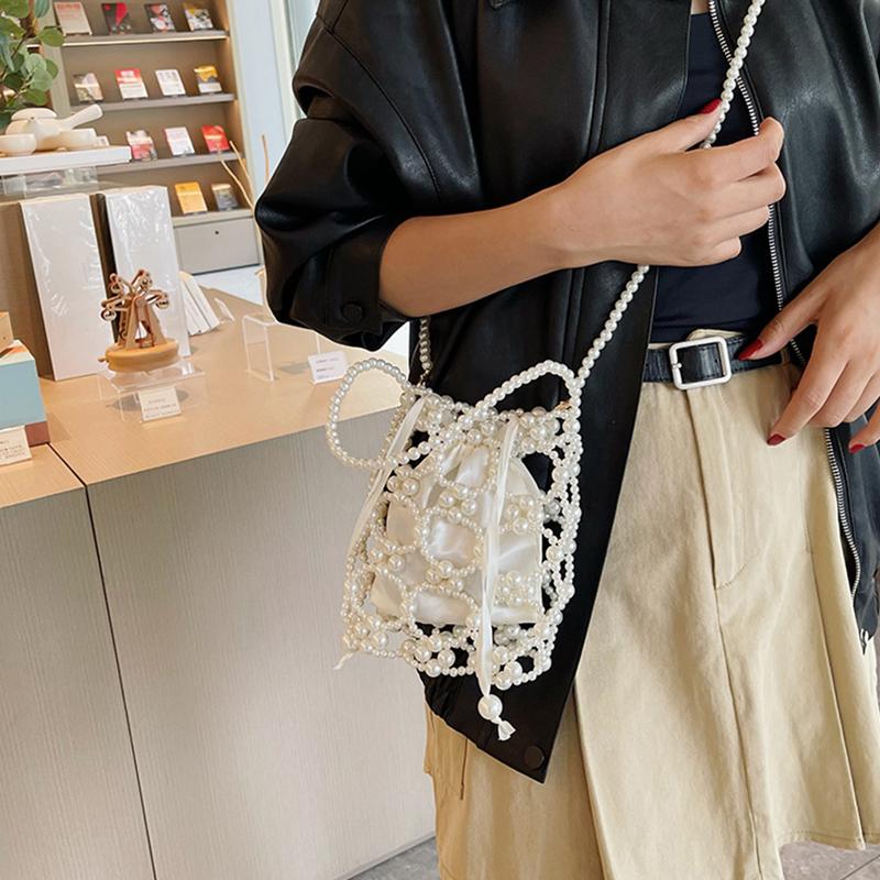 Yogodlns Белые бисерные сумки-ведра через плечо и через плечо Изысканное чувство роскоши Свежие вечерние сумки для женщин Мода
